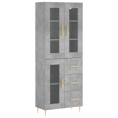 Kaappi betoninharmaa 69,5x34x180 cm tekninen puu