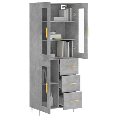 Kaappi betoninharmaa 69,5x34x180 cm tekninen puu