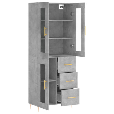 Kaappi betoninharmaa 69,5x34x180 cm tekninen puu