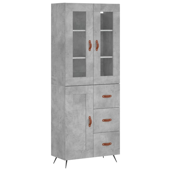 Kaappi betoninharmaa 69,5x34x180 cm tekninen puu