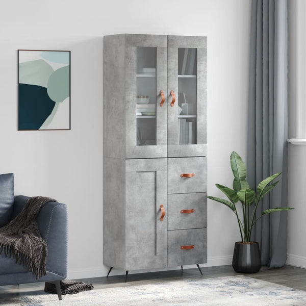 Kaappi betoninharmaa 69,5x34x180 cm tekninen puu