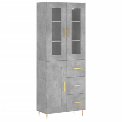 Kaappi betoninharmaa 69,5x34x180 cm tekninen puu