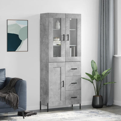 Kaappi betoninharmaa 69,5x34x180 cm tekninen puu