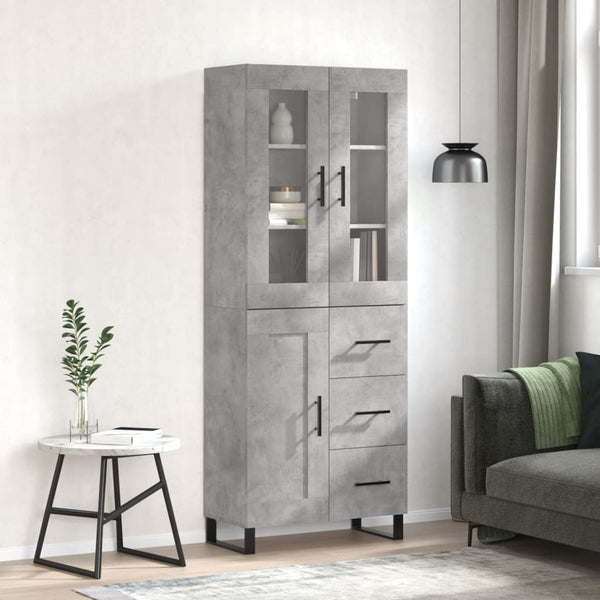 Kaappi betoninharmaa 69,5x34x180 cm tekninen puu