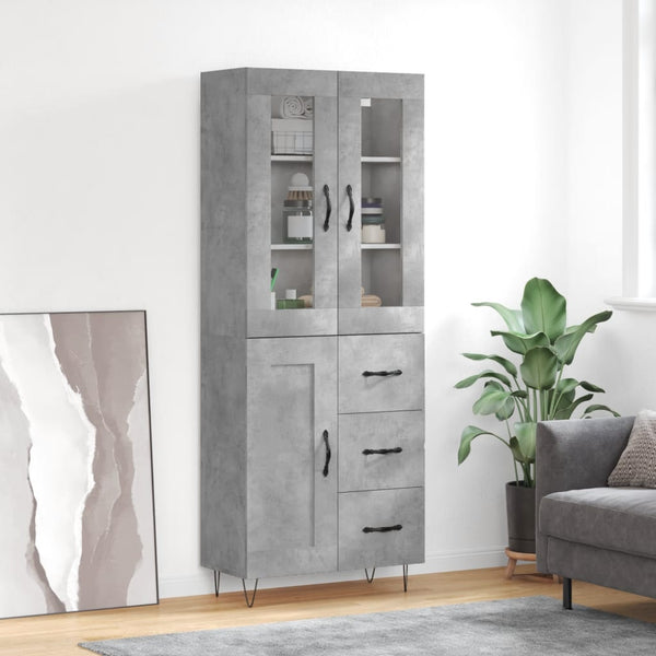 Kaappi betoninharmaa 69,5x34x180 cm tekninen puu (68)