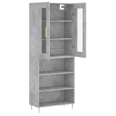 Kaappi betoninharmaa 69,5x34x180 cm tekninen puu