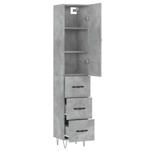 Betoninharmaa kaappi, tekninen puu 34,5x34x180 cm mitat