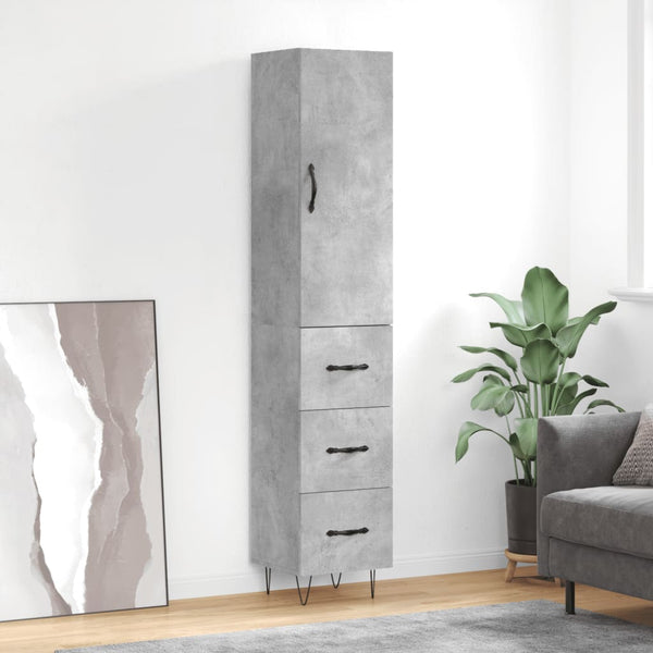 Betoninharmaa kaappi, tekninen puu 34,5x34x180 cm mitat