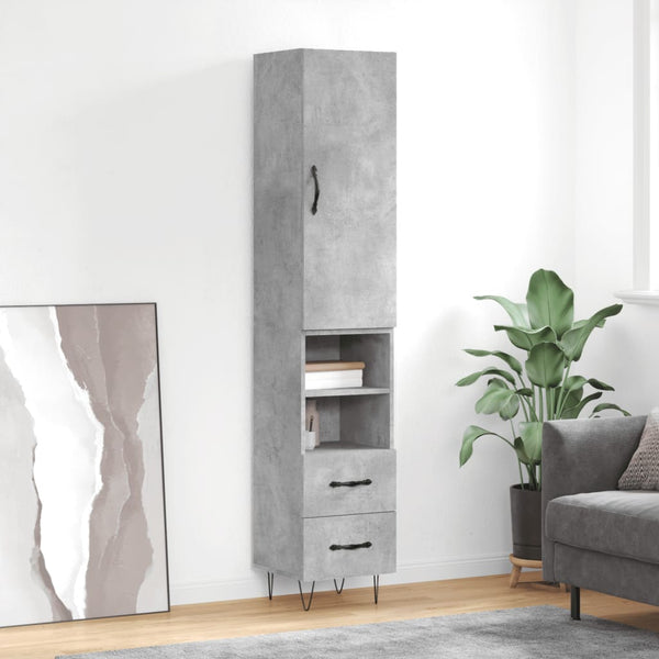 Kaappi 34,5x34x180 cm, tekninen puu ja väri betoninharmaa
