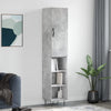 Betoninharmaa kaappi, 34,5x34x180 cm mitat, tekninen puu
