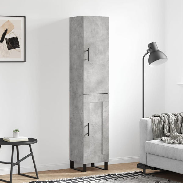 Betoninharmaa kaappi, 34,5x34x180 cm, tekninen puu
