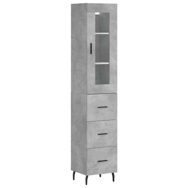 Kaappi 34,5x34x180 cm, väri betoninharmaa, materiaali tekninen puu