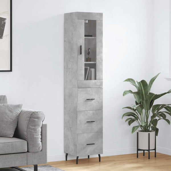 Kaappi 34,5x34x180 cm, väri betoninharmaa, materiaali tekninen puu