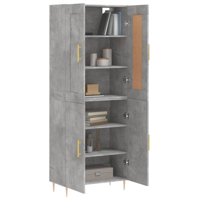 Kaappi betoninharmaa 69,5x34x180 cm tekninen puu