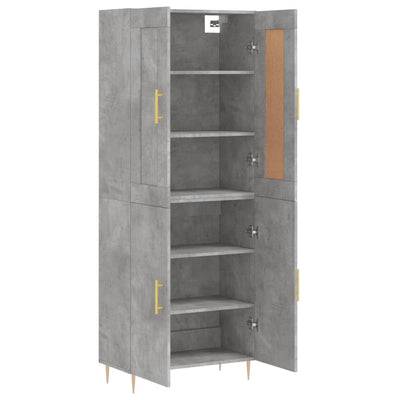 Kaappi betoninharmaa 69,5x34x180 cm tekninen puu