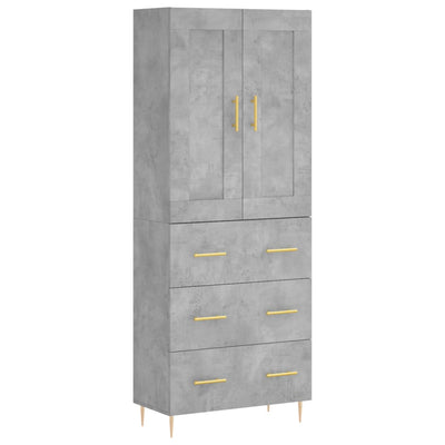 Kaappi betoninharmaa 69,5x34x180 cm tekninen puu