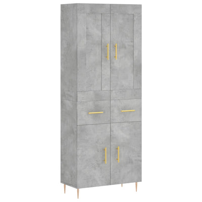 Kaappi betoninharmaa 69,5x34x180 cm tekninen puu