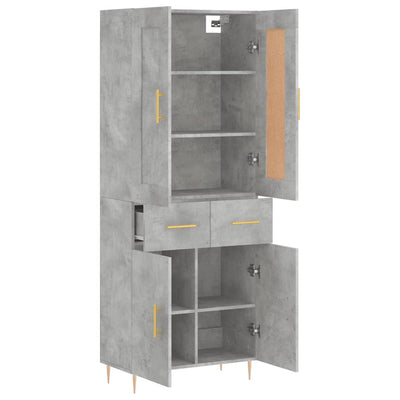 Kaappi betoninharmaa 69,5x34x180 cm tekninen puu