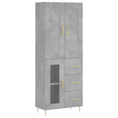 Kaappi betoninharmaa 69,5x34x180 cm tekninen puu