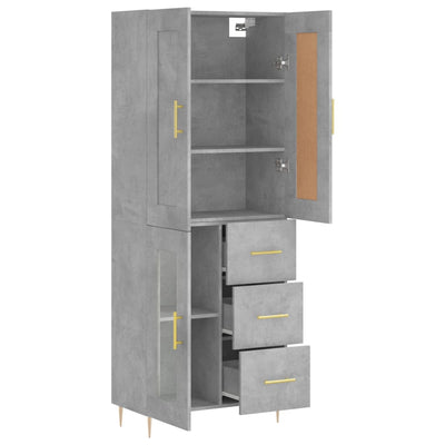 Kaappi betoninharmaa 69,5x34x180 cm tekninen puu