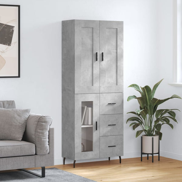 Kaappi betoninharmaa 69,5x34x180 cm tekninen puu