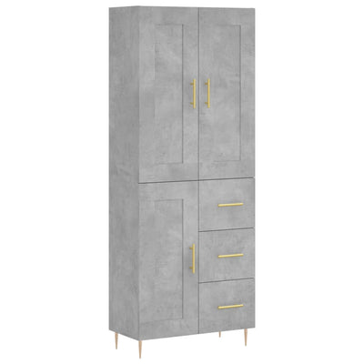 Kaappi betoninharmaa 69,5x34x180 cm tekninen puu