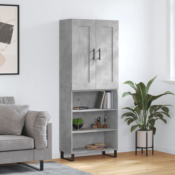 Kaappi betoninharmaa 69,5x34x180 cm tekninen puu
