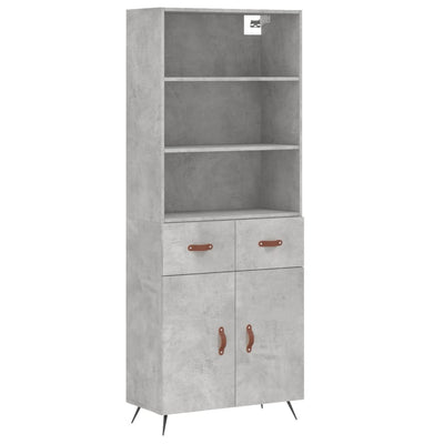 Kaappi betoninharmaa 69,5x34x180 cm tekninen puu