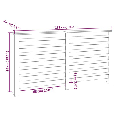 Lämpöpatterin suoja valkoinen 153x19x84 cm täysi mänty