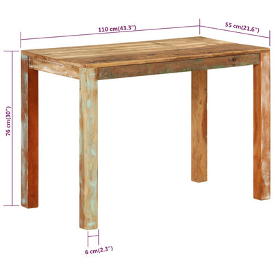 Ruokapöytä 110x55x76 cm kierrätetty täyspuu