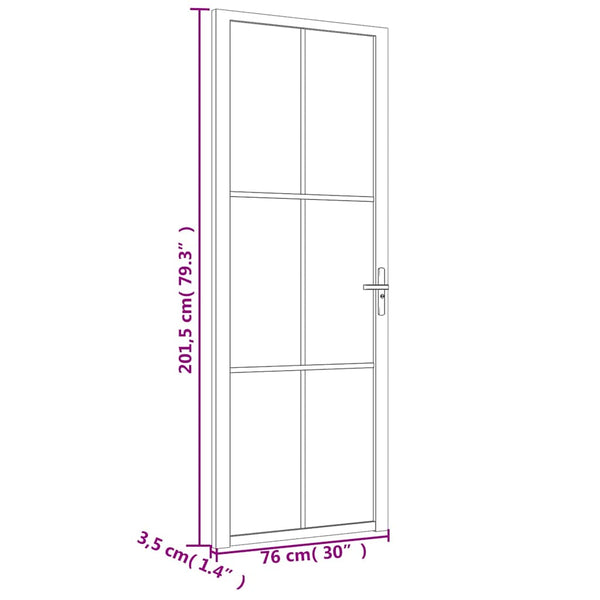 Sisäovi 76x201,5 cm valkoinen ESG-lasi ja alumiini
