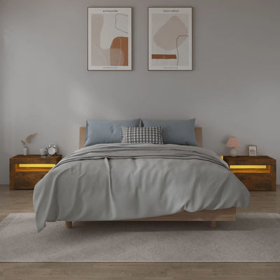 Savutammi yöpöydät Kaylah 60x35x40cm (2 kpl led-valoilla)