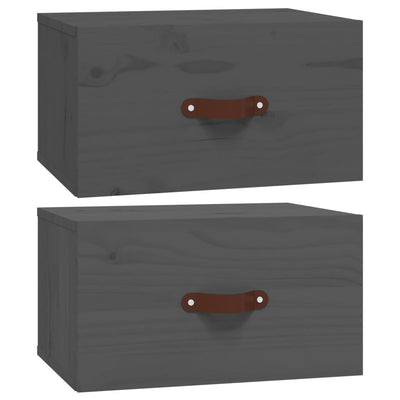 Seinäkiinnitettävät yöpöydät 2 kpl harmaa 40x29,5x22 cm