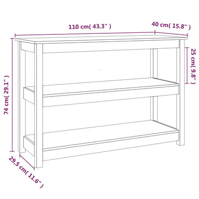 Konsolipöytä harmaa 110x40x74 cm täysi mänty