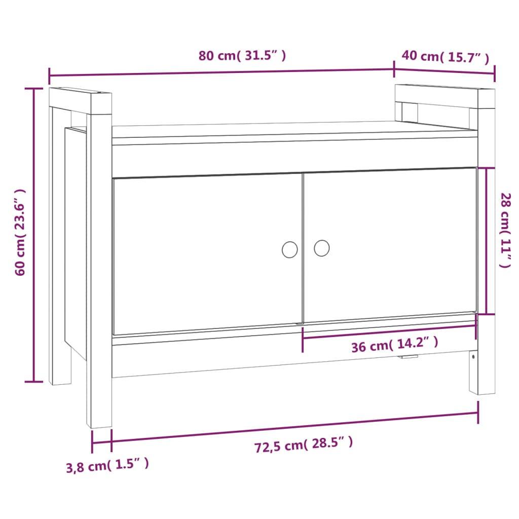 Eteisen penkki Garofina 80x40x60cm (mänty)