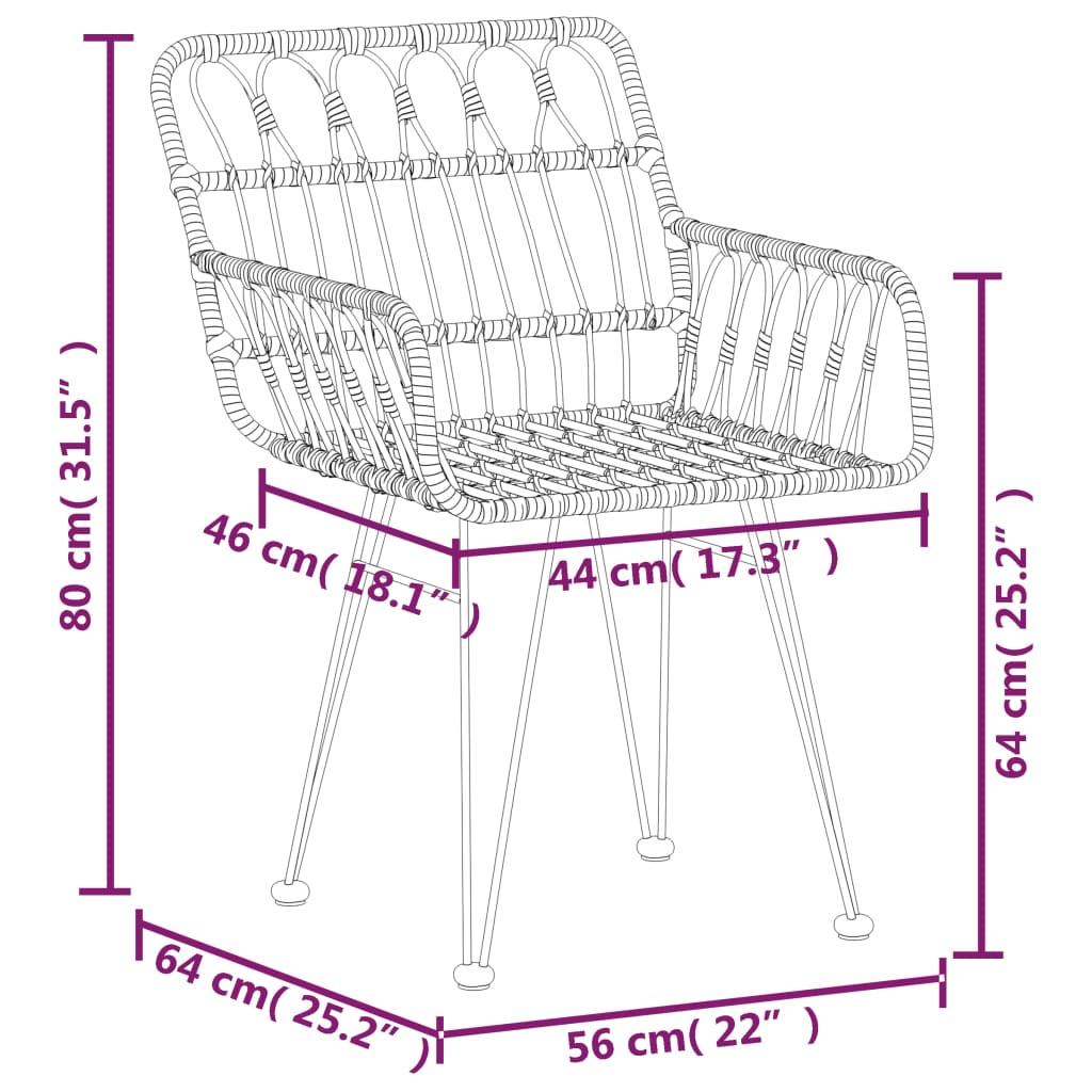 Pe rottinki puutarhatuolit käsinojilla Serafet 56x64x80cm (2 kpl)