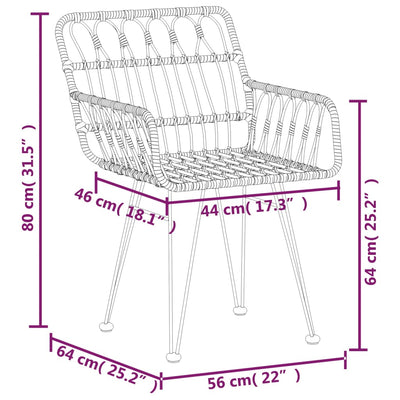 Puutarhatuolit käsinojilla 2 kpl musta 56x64x80 cm PE rottinki