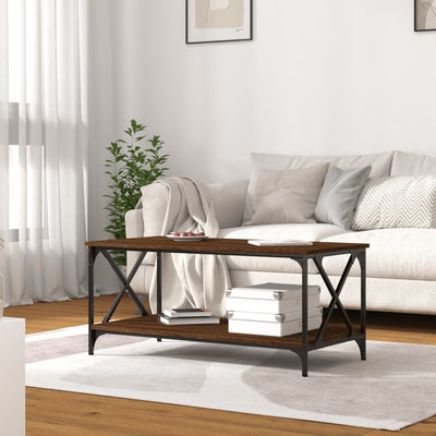 Sohvapöytä ruskea tammi 100x50x45 cm tekninen puu ja rauta