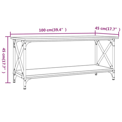Sohvapöytä savutammi 100x45x45 cm tekninen puu ja rauta
