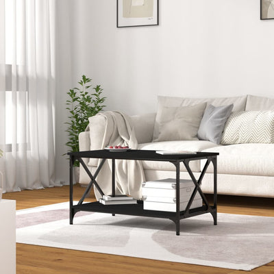 Sohvapöytä musta 80x50x45 cm tekninen puu ja rauta