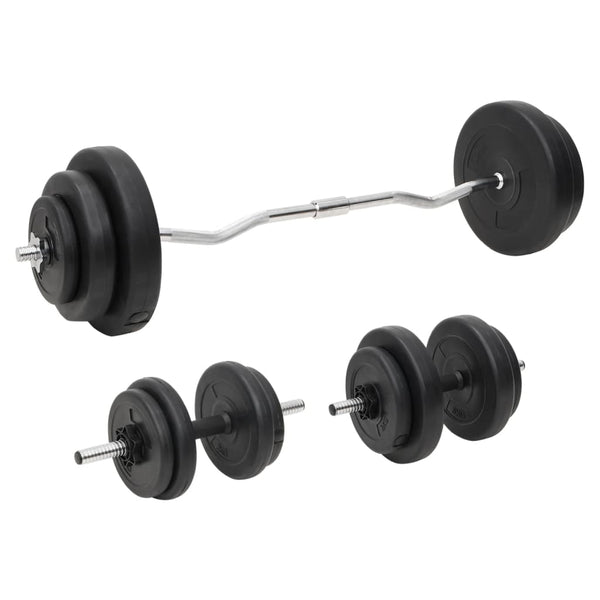 Levyillä varustettu 60 kg painonnostotanko ja käsipainosarja