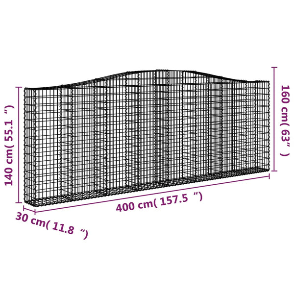 Kaarevat kivikorit 15 kpl 400x30x140/160 cm galvanoitu rauta