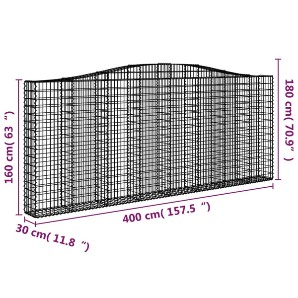 Kaarevat kivikorit 3 kpl 400x30x160/180 cm galvanoitu rauta