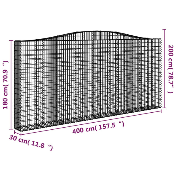 Kaarevat kivikorit 3 kpl 400x30x180/200 cm galvanoitu rauta