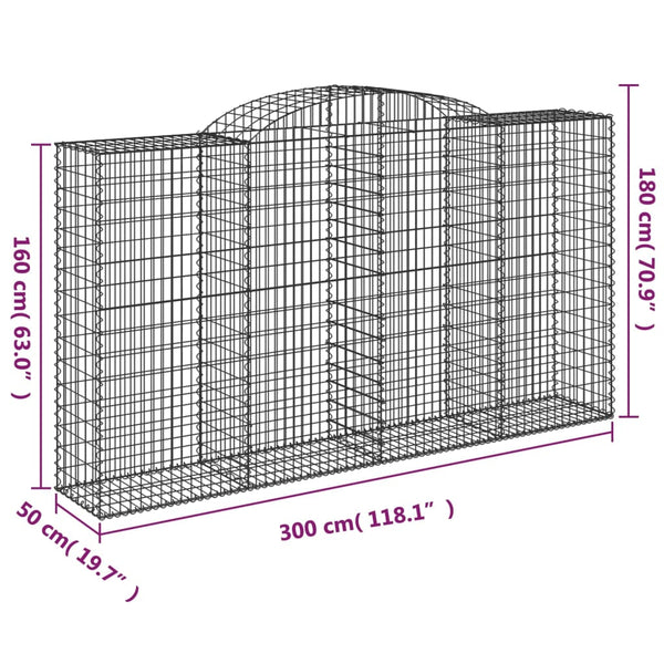Kaarimaiset gabionkorit 25 kpl 300x50x160/180 cm galvanoitu rauta