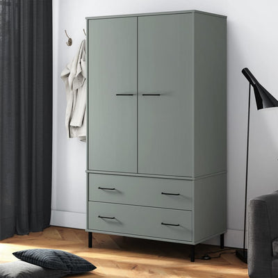 Harmaa vaatekaappi Antinia 90x55x172,5cm (metallijaloilla täyspuu oslo)