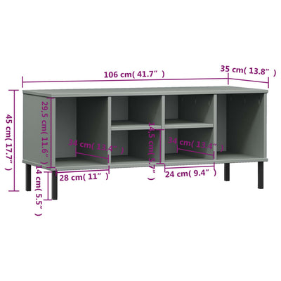 Kenkäteline metallijaloilla harmaa 106x35x45 cm täyspuu OSLO