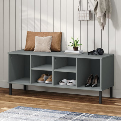 Kenkäteline metallijaloilla harmaa 106x35x45 cm täyspuu OSLO