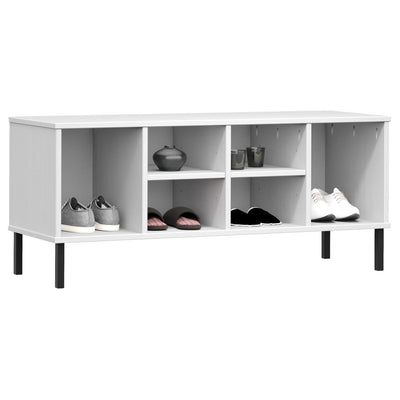 Kenkäteline metallijaloilla valkoinen 106x35x45 cm täyspuu OSLO