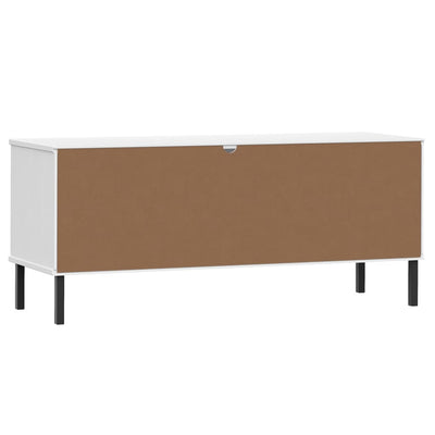Kenkäteline metallijaloilla valkoinen 106x35x45 cm täyspuu OSLO